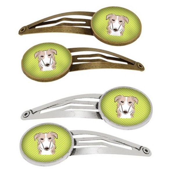 Carolines Treasures Checkerboard Lime Green Borzoi Barrettes Hair Clips, Set of 4, 4PK BB1290HCS4